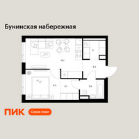 Планировка однокомнатной(квартира) площадью 36.3 квадратных метров в “Бунинская набережная”