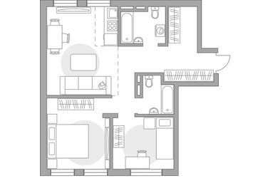 Планировка трехкомнатной(квартира) площадью 63.85 квадратных метров в ЖК “ЖК Аникеевский”