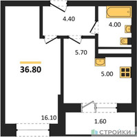 Планировка однокомнатной(квартира) площадью 36.8 квадратных метров в “ЖК Пушкино Град”