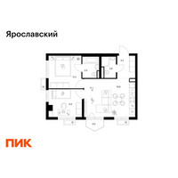 Планировка двухкомнатной(квартира) площадью 51.4 квадратных метров в “ЖК Ярославский”