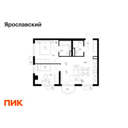 Планировка двухкомнатной(квартира) площадью 51.4 квадратных метров в ЖК “ЖК Ярославский”