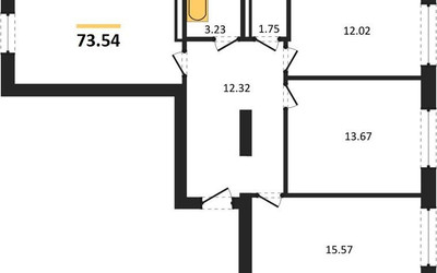 Планировка трехкомнатной(квартира) площадью 73.54 квадратных метров в ЖК “ЖК Парк Апрель”