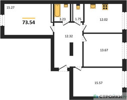 Планировка трехкомнатной(квартира) площадью 73.54 квадратных метров в “ЖК Парк Апрель”