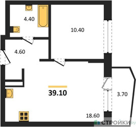 Планировка однокомнатной(квартира) площадью 39.1 квадратных метров в ЖК “ЖК "Коллекция"”