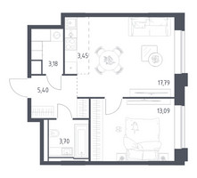 Планировка однокомнатной(квартира) площадью 46.61 квадратных метров в “ЖК Верейская 41”