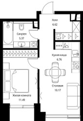 Планировка однокомнатной(квартира) площадью 40.41 квадратных метров в ЖК “ЖК Сити Бэй”