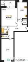 Планировка двухкомнатной(квартира) площадью 65.6 квадратных метров в “ЖК Три квартала”