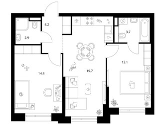 Планировка двухкомнатной(квартира) площадью 58 квадратных метров в ЖК “ЖК Середневский лес”