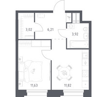 Планировка однокомнатной(апартаменты) площадью 36.6 квадратных метров в “ЖК Апарт-отель Тропарево парк”