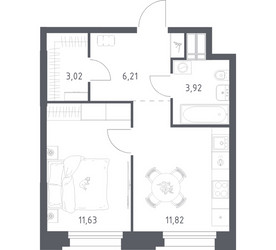 Планировка однокомнатной(апартаменты) площадью 36.6 квадратных метров в ЖК “ЖК Апарт-отель Тропарево парк”