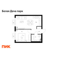 Планировка однокомнатной(квартира) площадью 38.3 квадратных метров в “ЖК Белая Дача парк”