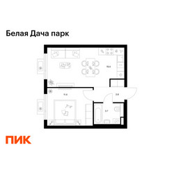 Планировка однокомнатной(квартира) площадью 38.3 квадратных метров в ЖК “ЖК Белая Дача парк”