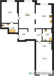 Планировка двухкомнатной(квартира) площадью 93.9 квадратных метров в ЖК “ЖК Крылатская 33”