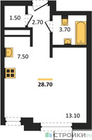 Планировка студии(квартира) площадью 28.7 квадратных метров в “ЖК Новая Щербинка”