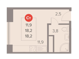 Планировка студии(квартира) площадью 18.2 квадратных метров в “ЖК Отлично”