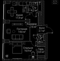 Планировка двухкомнатной(квартира) площадью 62.5 квадратных метров в “ЖК СЕЗАР БУДУЩЕЕ”