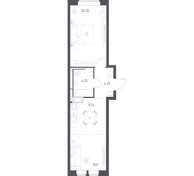 Планировка однокомнатной(квартира) площадью 43.77 квадратных метров в ЖК “ЖК Большое Путилково”