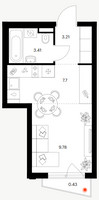 Планировка студии(квартира) площадью 24.53 квадратных метров в “ЖК Ильинские луга”