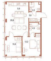 Планировка двухкомнатной(квартира) площадью 61.2 квадратных метров в “ЖК Симфония 34”