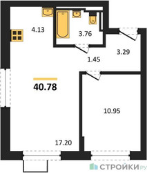 Планировка однокомнатной(квартира) площадью 40.78 квадратных метров в ЖК “ЖК Молжаниново”