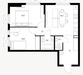 Планировка двухкомнатной(квартира) площадью 53.8 квадратных метров в ЖК “Ярославский квартал”