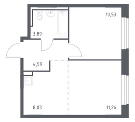 Планировка однокомнатной(квартира) площадью 38 квадратных метров в ЖК “ЖК Рублевский Квартал”