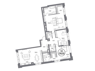 Планировка трехкомнатной(квартира) площадью 174.7 квадратных метров в ЖК “ЖК Клубный дом КОСМО 4/22”