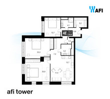 Планировка 4+ комнатной(квартира) площадью 116.1 квадратных метров в “ЖК AFI Tower (Афи Тауэр)”