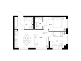 Планировка двухкомнатной(квартира) площадью 51.8 квадратных метров в “Бунинская набережная”