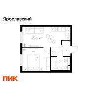 Планировка однокомнатной(квартира) площадью 34.7 квадратных метров в “ЖК Ярославский”