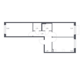 Планировка двухкомнатной(квартира) площадью 57.52 квадратных метров в ЖК “ЖК Новое Внуково”