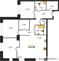 Планировка трехкомнатной(квартира) площадью 115.4 квадратных метров в “ЖК AFI Tower (Афи Тауэр)”