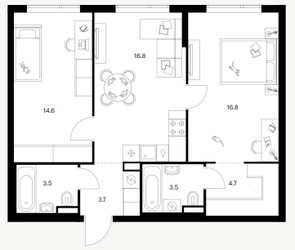 Планировка двухкомнатной(квартира) площадью 62.1 квадратных метров в ЖК “ЖК Зеленый парк”