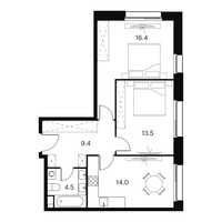 Планировка двухкомнатной(апартаменты) площадью 57.8 квадратных метров в “ЖК Аквилон Signal (Аквилон Сигнал)”