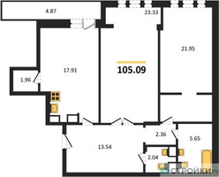 Планировка двухкомнатной(квартира) площадью 105.09 квадратных метров в “ЖК Маршал”