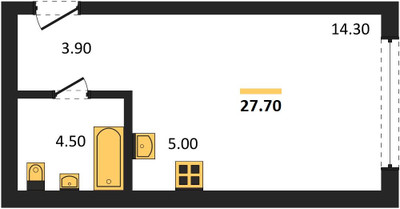 Планировка студии(квартира) площадью 27.7 квадратных метров в ЖК “ЖК НАЗАРÉ (Мангазея в Богородском)”