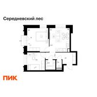 Планировка двухкомнатной(квартира) площадью 51.4 квадратных метров в “ЖК Середневский лес”