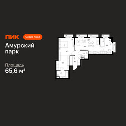Планировка двухкомнатной(квартира) площадью 65.6 квадратных метров в ЖК “ЖК Амурский парк”