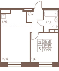 Планировка двухкомнатной(квартира) площадью 40 квадратных метров в ЖК “ЖК Западная Ивантеевка”