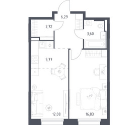 Планировка однокомнатной(квартира) площадью 47.29 квадратных метров в ЖК “ЖК Заречье Парк”