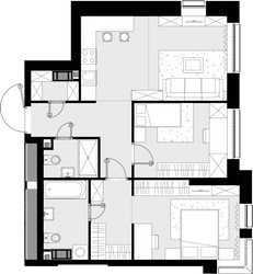 Планировка двухкомнатной(квартира) площадью 68.1 квадратных метров в ЖК “ЖК Crystal Трилогия (Кристал)”