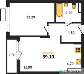 Планировка однокомнатной(квартира) площадью 39.1 квадратных метров в ЖК “ЖК Деснаречье”