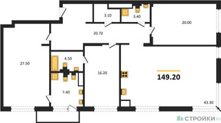 Планировка трехкомнатной(квартира) площадью 149.2 квадратных метров в “ЖК Vnukovo Country Club (Внуково Кантри Клаб)”