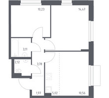 Планировка двухкомнатной(квартира) площадью 51.26 квадратных метров в “ЖК Новое Внуково”