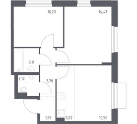 Планировка двухкомнатной(квартира) площадью 51.26 квадратных метров в ЖК “ЖК Новое Внуково”
