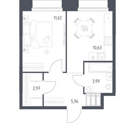 Планировка однокомнатной(апартаменты) площадью 35.17 квадратных метров в ЖК “ЖК Апарт-отель Тропарево парк”