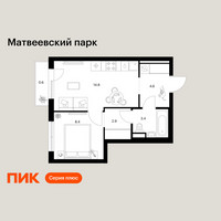 Планировка однокомнатной(квартира) площадью 34.7 квадратных метров в “ЖК Матвеевский парк”