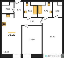 Планировка двухкомнатной(квартира) площадью 72.2 квадратных метров в “ЖК Союз (СВАО)”