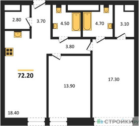 Планировка двухкомнатной(квартира) площадью 72.2 квадратных метров в ЖК “ЖК Союз (СВАО)”