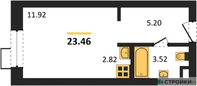 Планировка студии(апартаменты) площадью 23.46 квадратных метров в “ЖК N’ICE LOFT (Найс Лофт)”